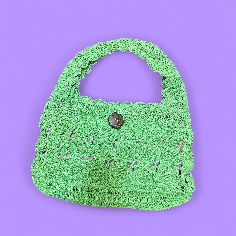 NY&C Floral Woven Boho Lime Green Hobo Bag